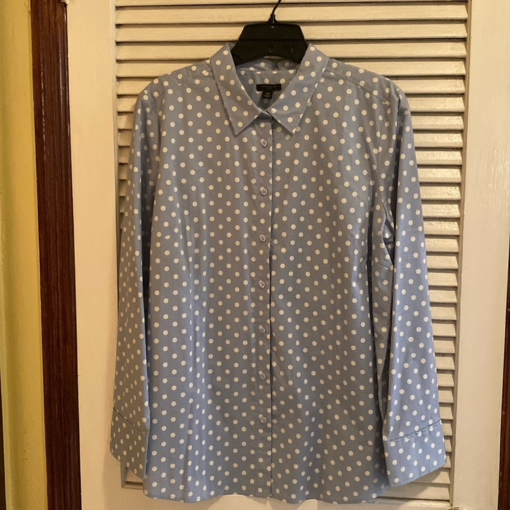 Ann Taylor - White Polka Dot/Pale Pink Shirt Sz 16P